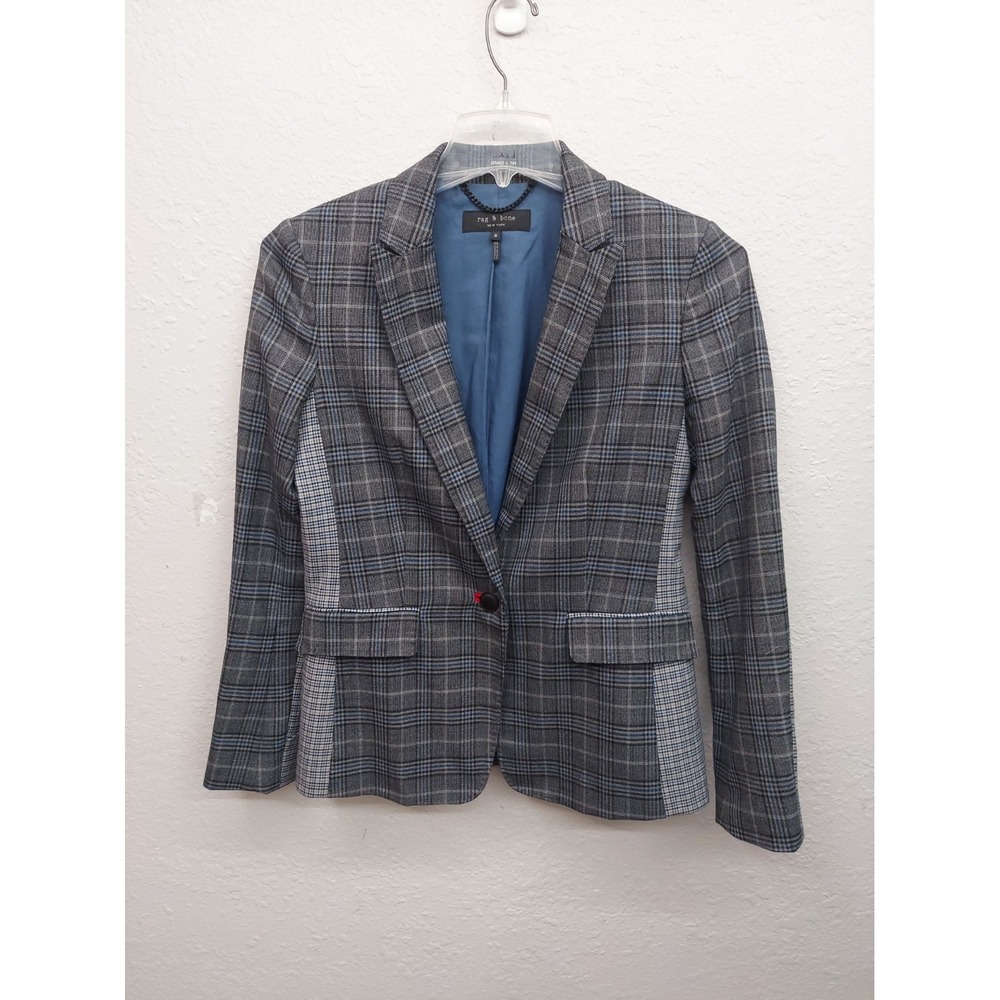 Rag & Bone Blazer Jacket Womens 6 Gray Wool Blend Tweed Herringbone Career